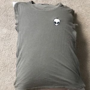 Brandy Melville Olive Green Alien Patch Tee Shirt